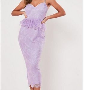 Misguided lilac peplum lace midi dress